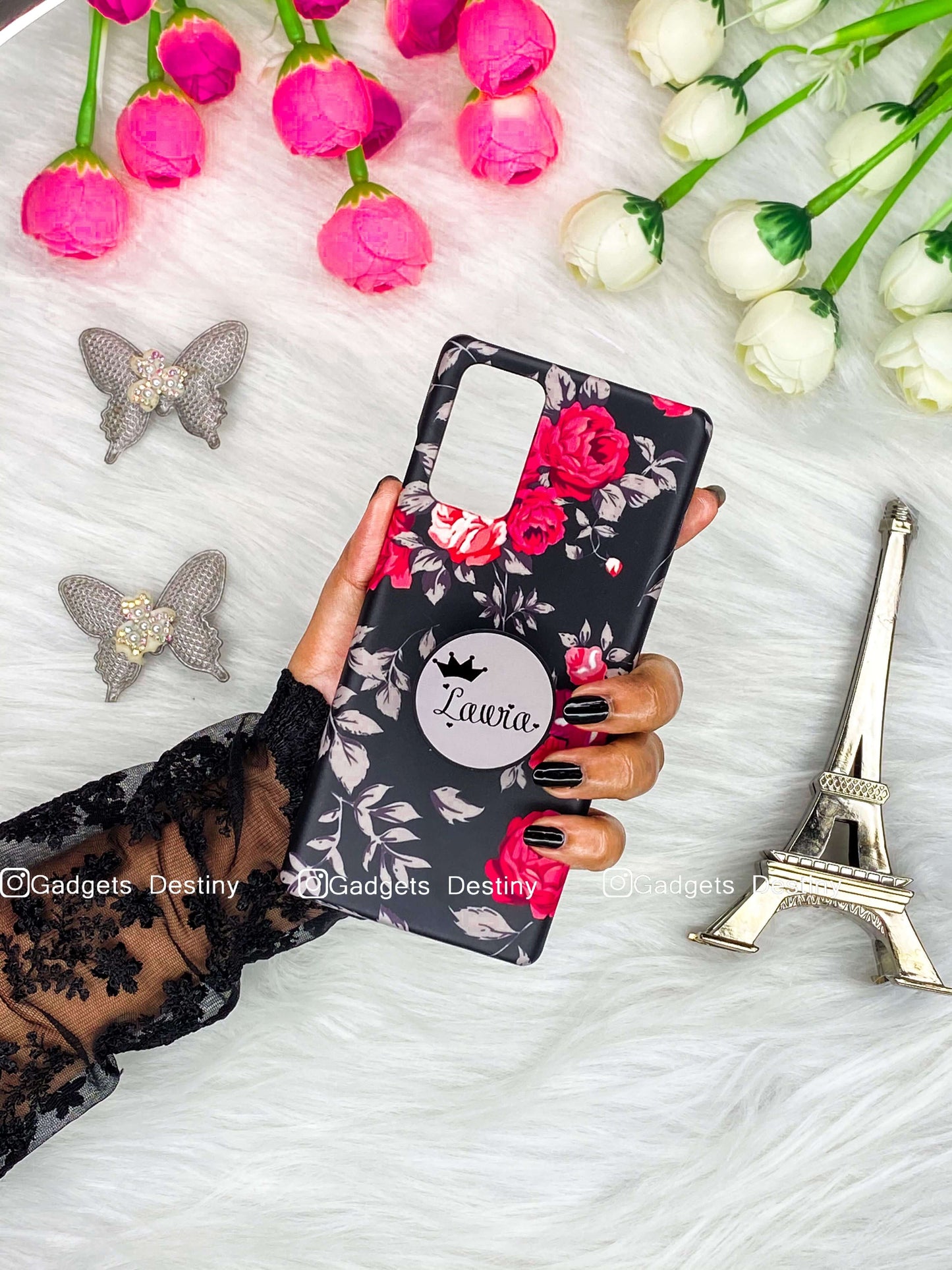 Elegant Black Floral Gripper Phone Case