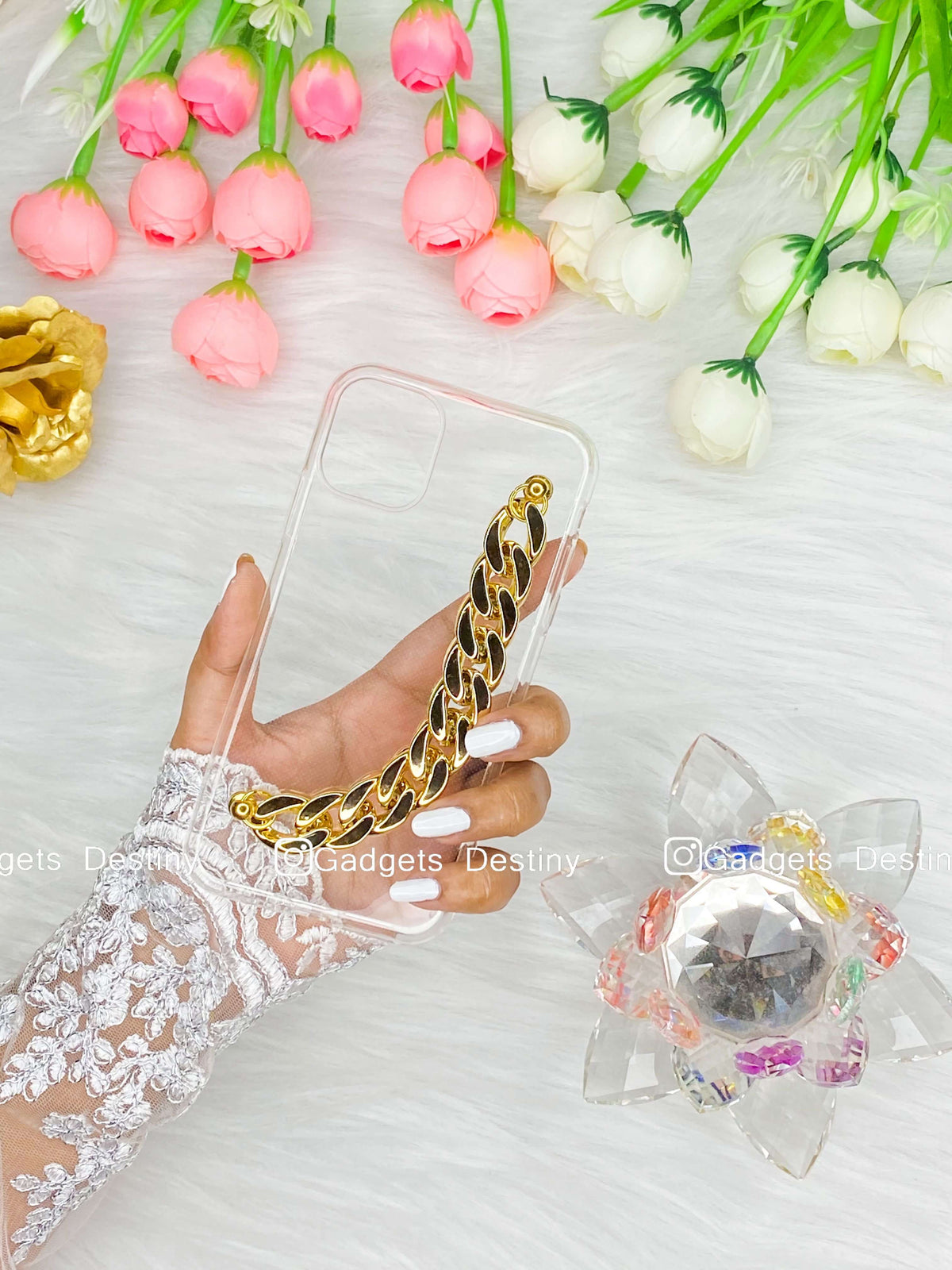 Transparent silicon case with gold charm