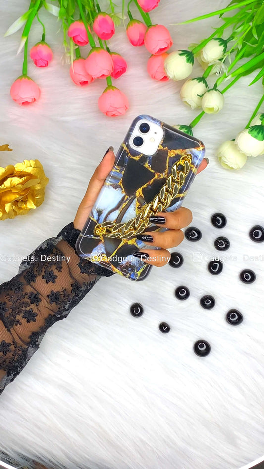 Black and Blue Marble case with gold bracelet