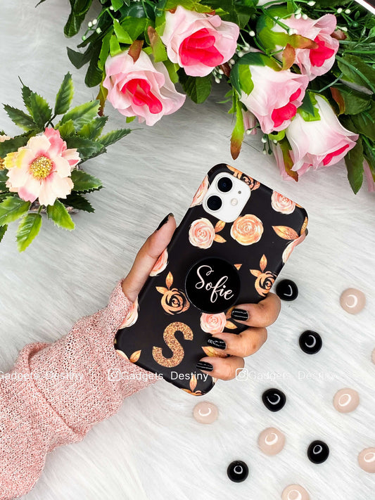 Black floral popsocket case