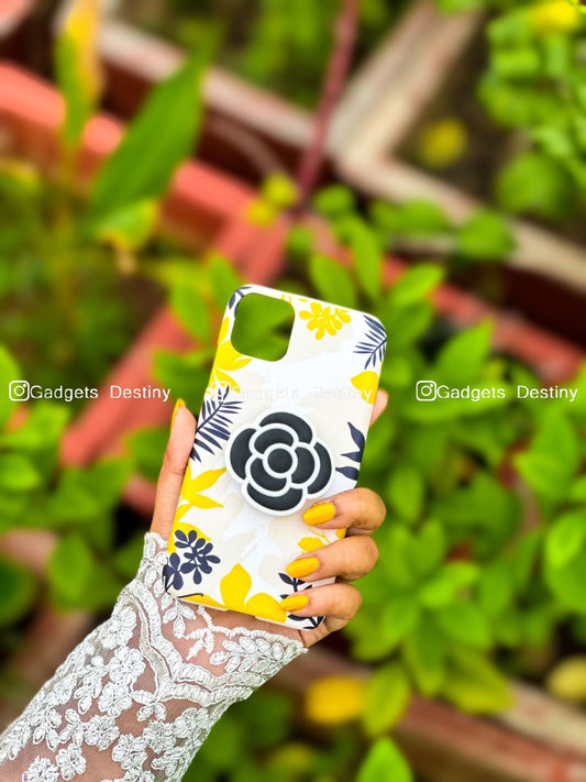 Yellow floral case – Black silicon Gripper Phone Case