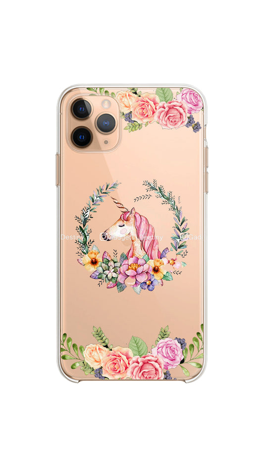 Floral unicorn case/Clear Silicon phone case