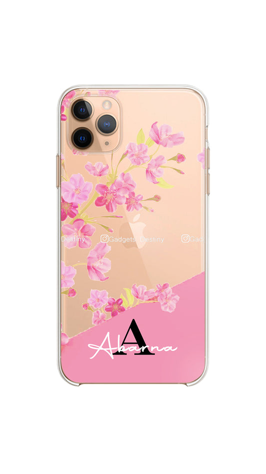 Pink floral name case/Clear silicon phone case