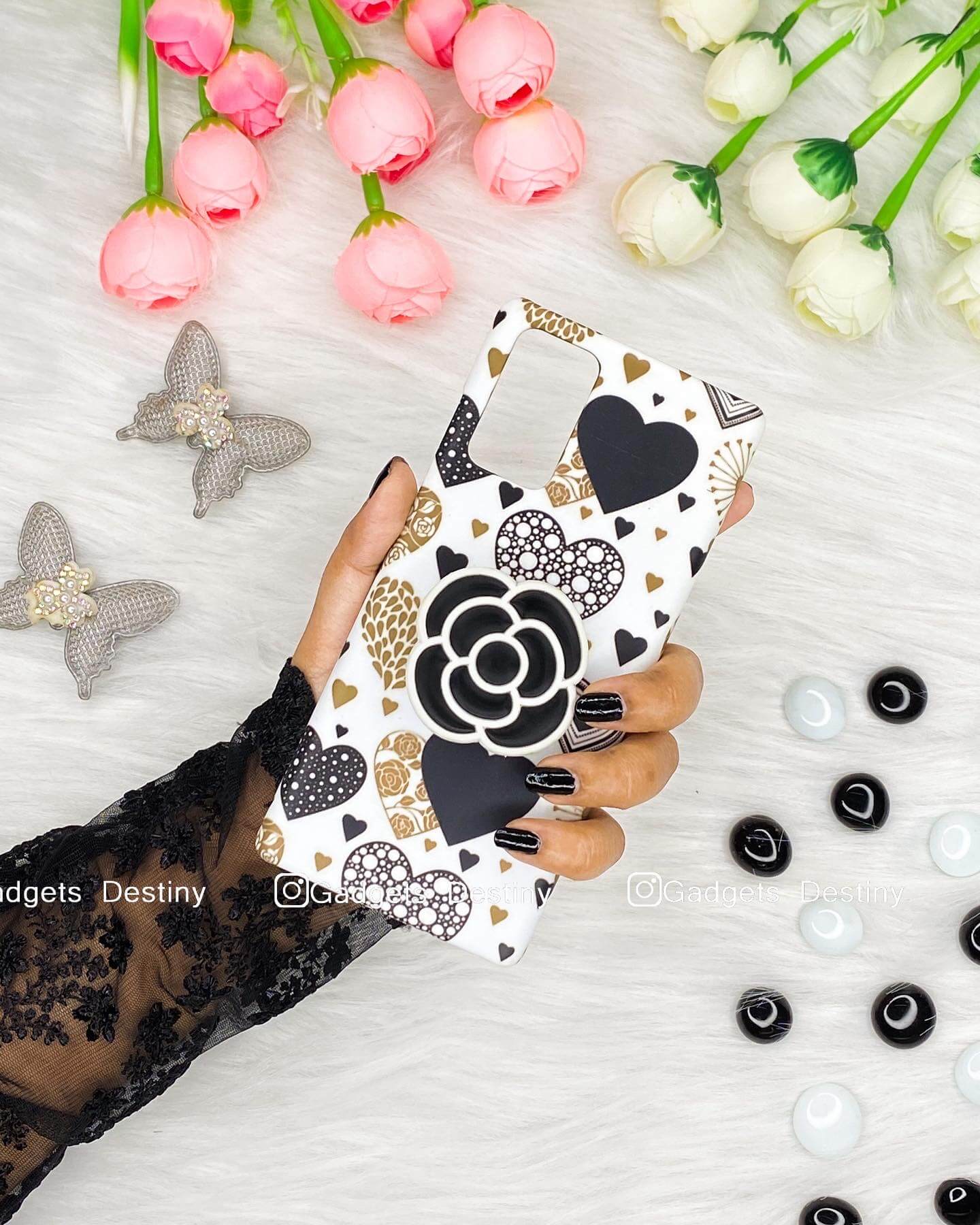 Black floral silicon Gripper Phone Case